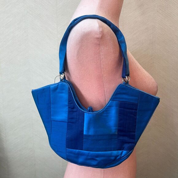 DKNY Electric Blue Amish Quilt Patchwork Cloth Shoulder Bag Womens Small NWT - Picture 1 of 15